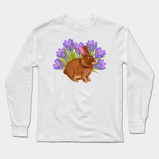 Bunny In The Crocus Flower Field Long Sleeve T-Shirt